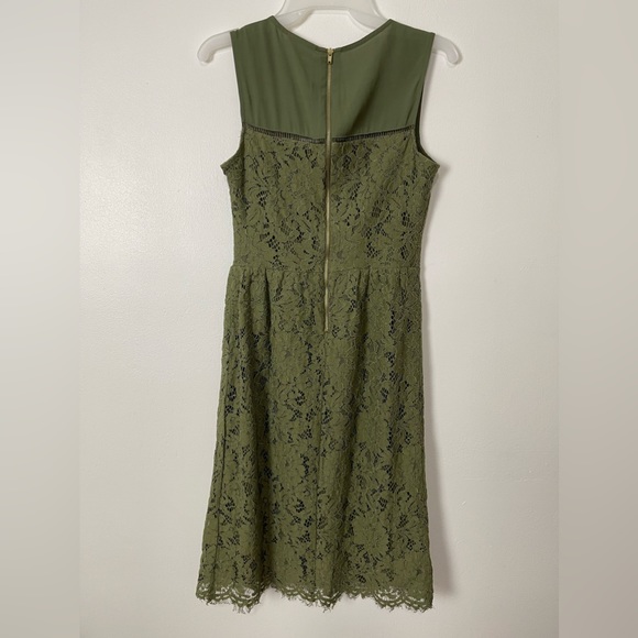 Maison Jules Fit &Flare Lace Sleeveless Eyelashes Hem Line  Burnt Olive Green 0 - Picture 6 of 11